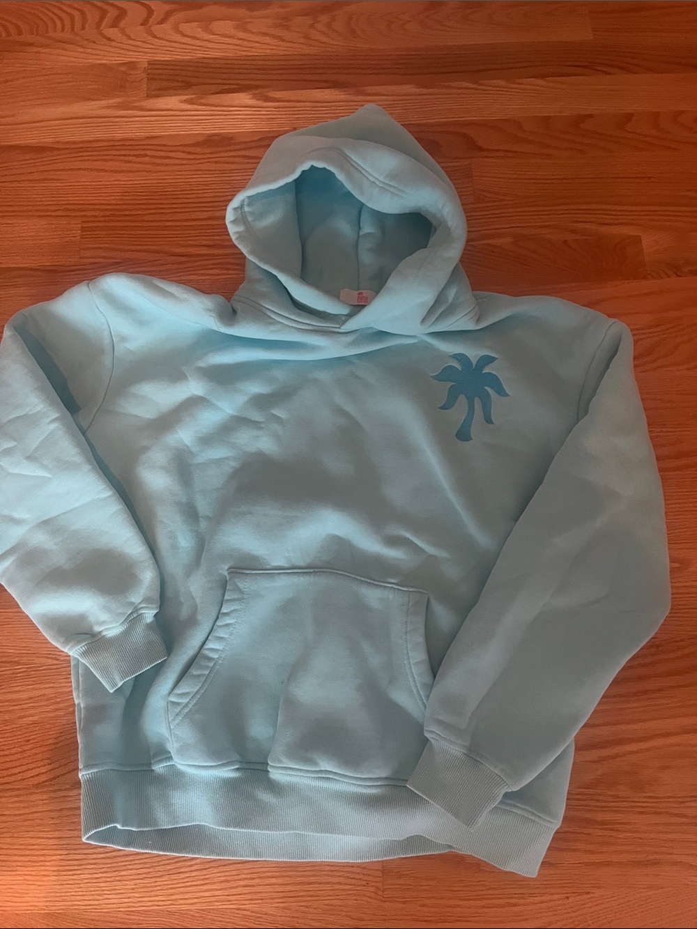 Light Blue Palm-Print Hoodie - Casual Women's Sweatshirt